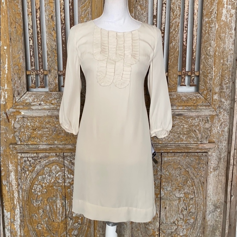 BETH ROWLEY SILK CREAM RUFFLE DRESS 2 NEW - Picture 2 of 9